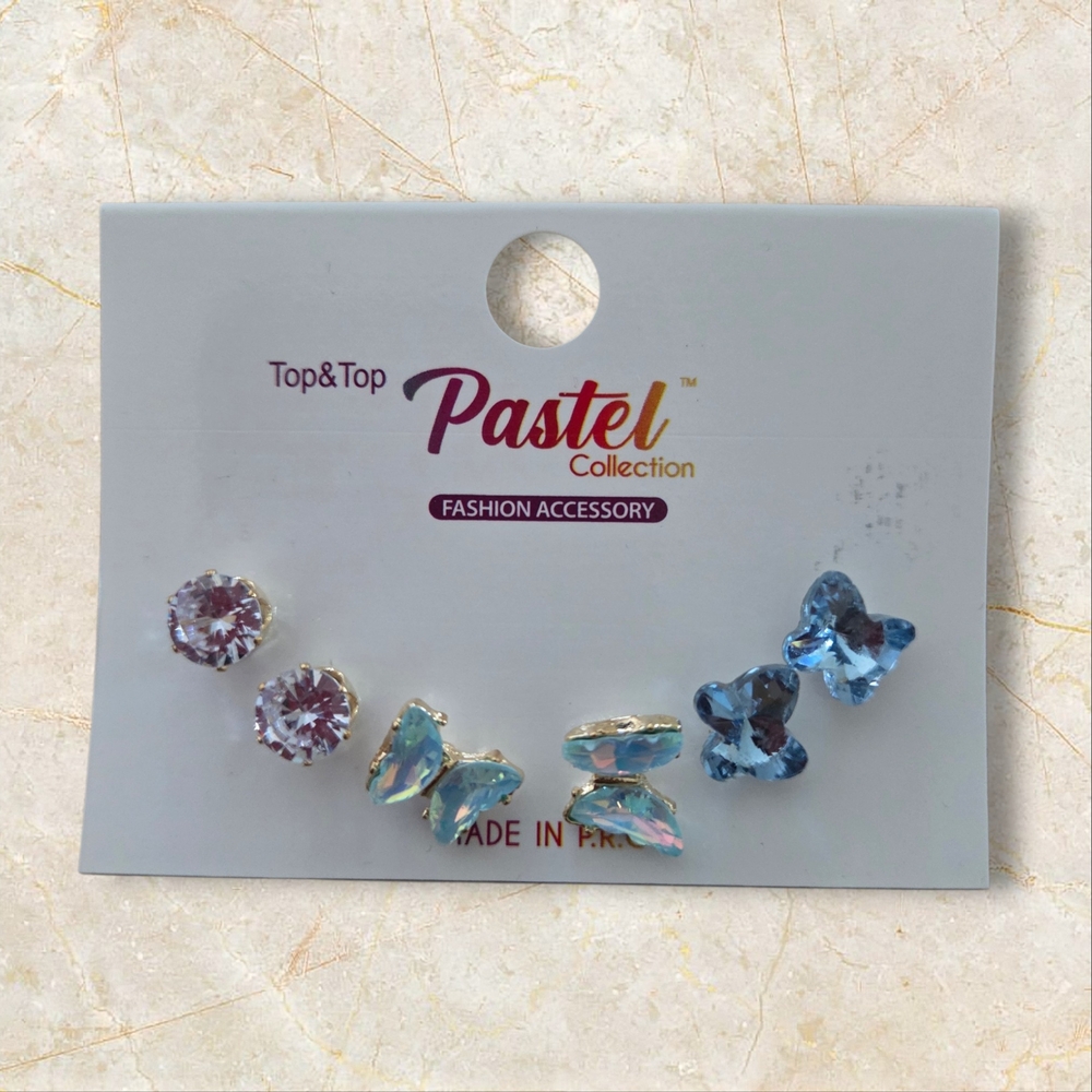 Pastels Clothing Blue & Iridescent Butterfly and Crystal Stud Earring Set
